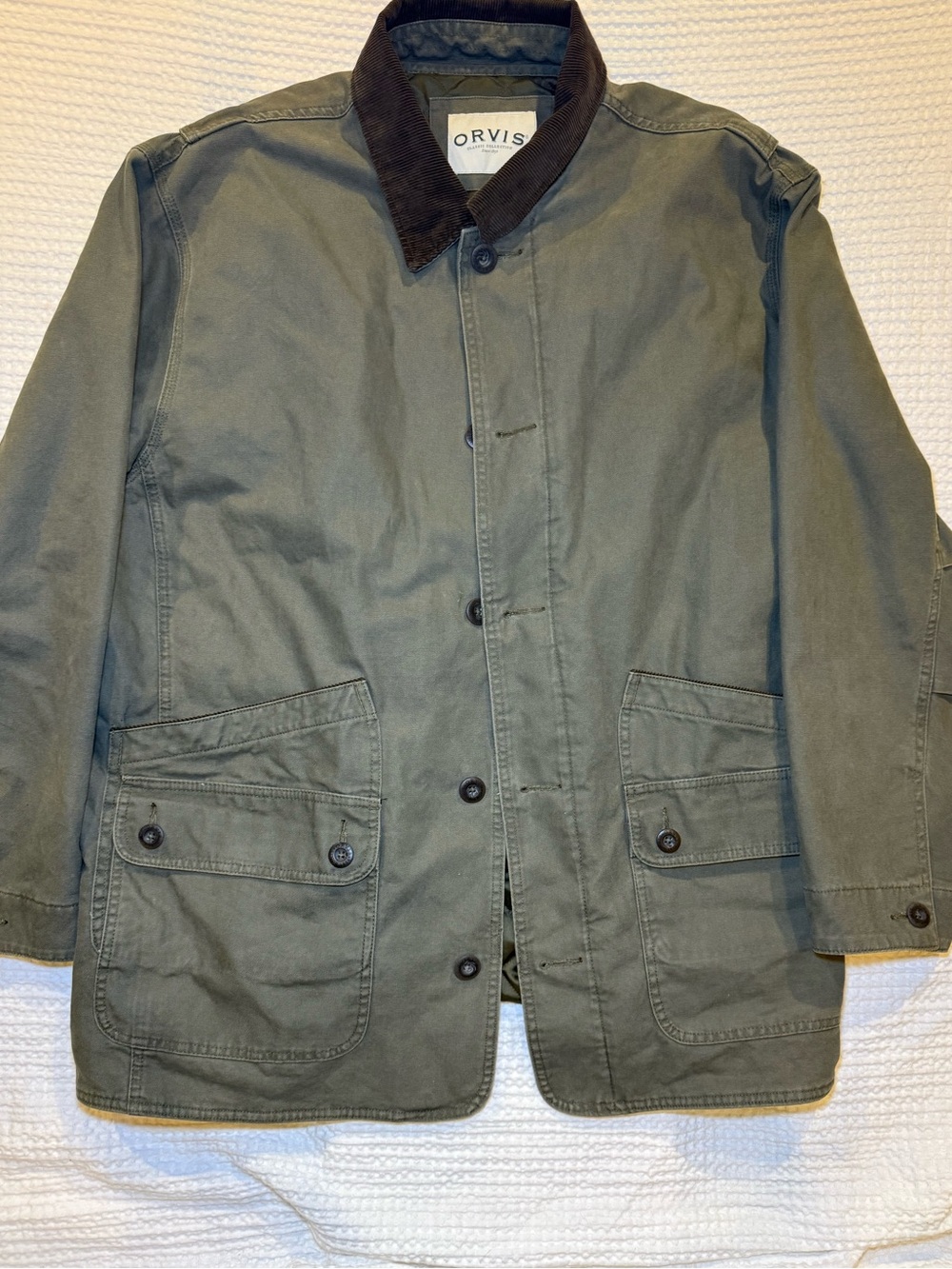 Orvis Classic Collection Men XXL Field Barn Jacket Olive Green Corduroy Collar